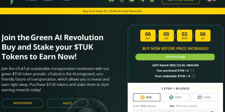 Breakout Crypto eTukTuk Shatters Expectations with $800,000 ICO – The Ultimate Green Coin?
